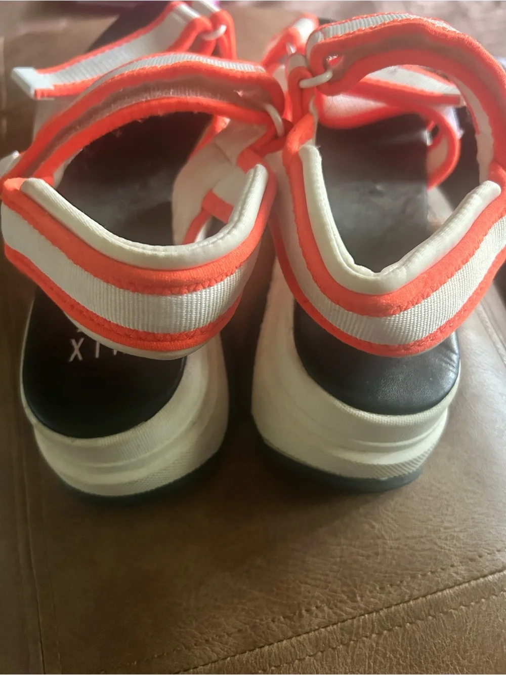 White and Bright Orange Strappy Sandals